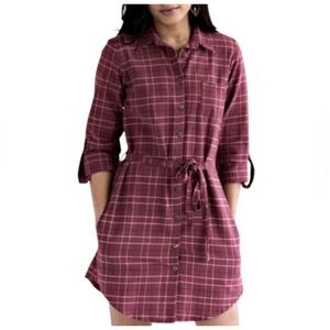 Mata Traders Shirt Dress Mini Pocket Red Blue Plaid Fair Trade Cotton Large